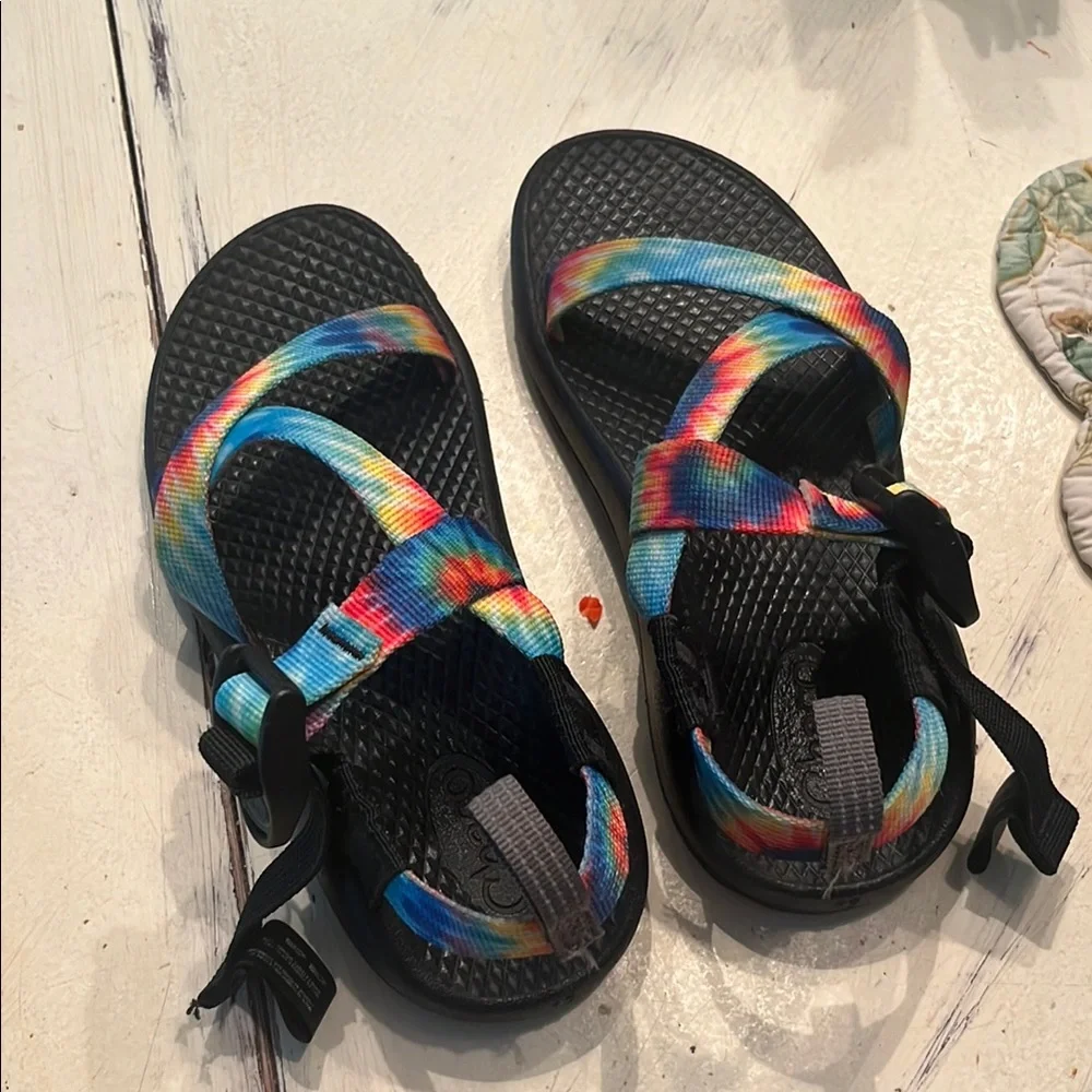 Chaco Kids Rainbow Tie-Dye Strapped Sandals with Black Sole